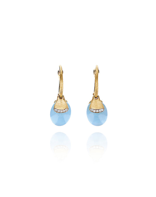 Yellow Gold Drop Earrings with Aquamarine and Diamond Accents - SMALL