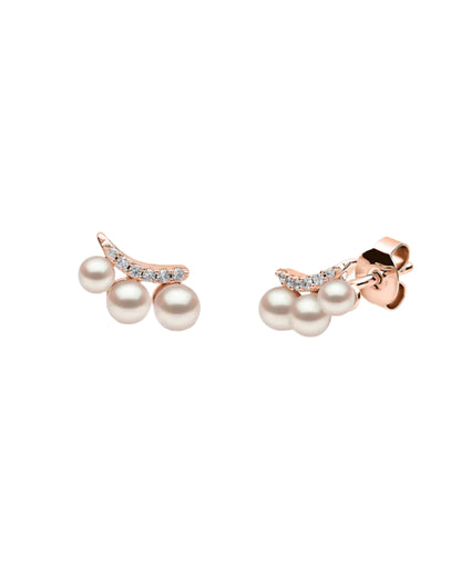 Pearl Earrings With a Diamond Bar- Rose Gold