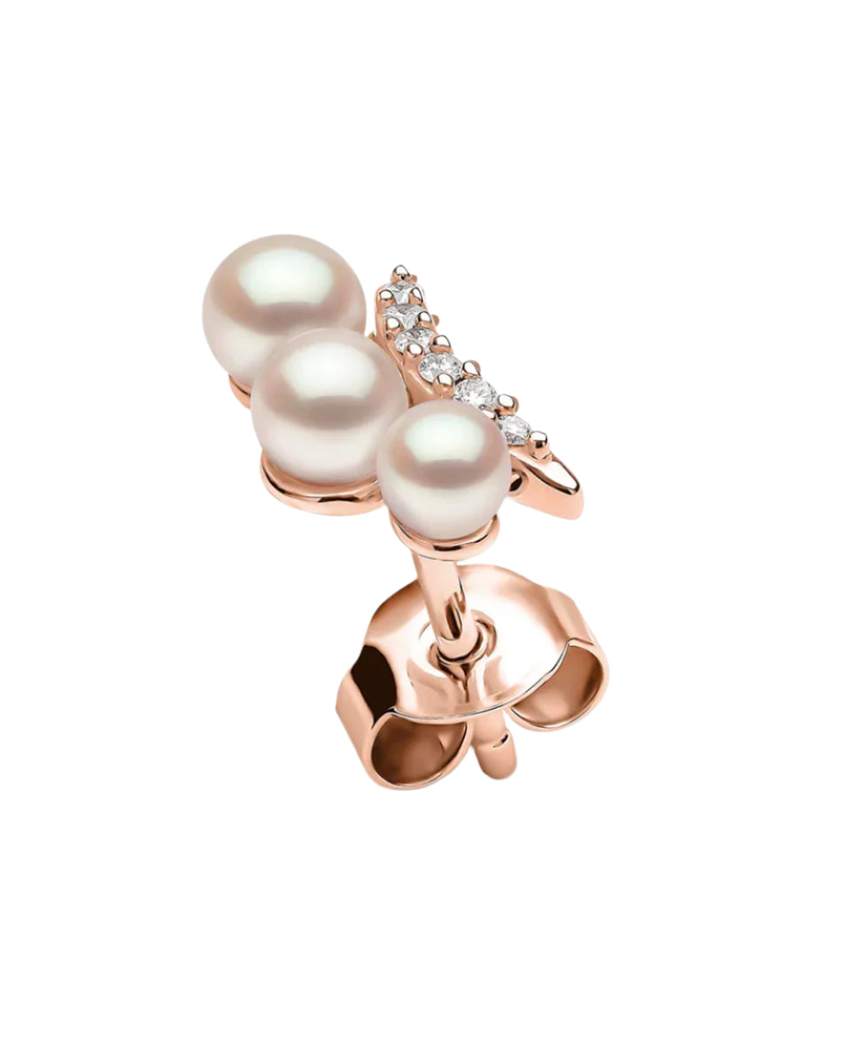 Pearl Earrings With a Diamond Bar- Rose Gold