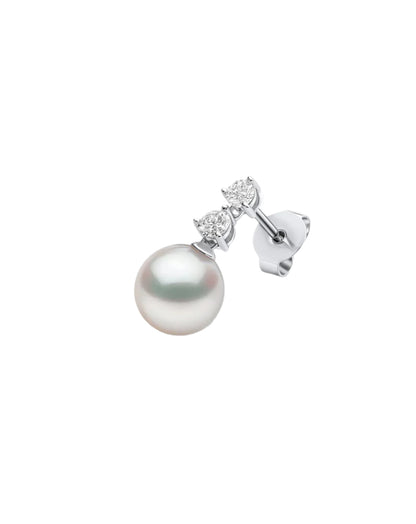 Large Drop Earrings Set With Pearls And Diamonds - White Gold