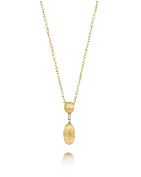 Brushed Yellow Gold Oval Pendant Necklace