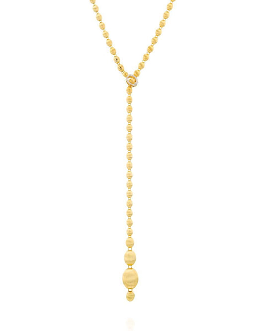 Shiny Yellow Gold Long Beaded Necklace
