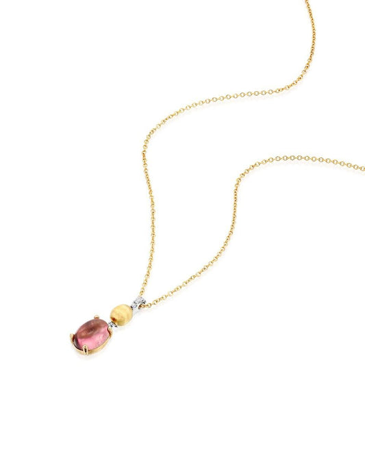 Yellow Gold Necklace with Pink Tourmaline and Diamond Pendant - Small