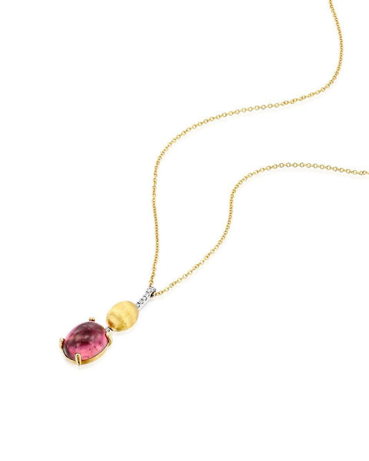 Yellow Gold Necklace with Pink Tourmaline and Diamond Pendant - LARGE