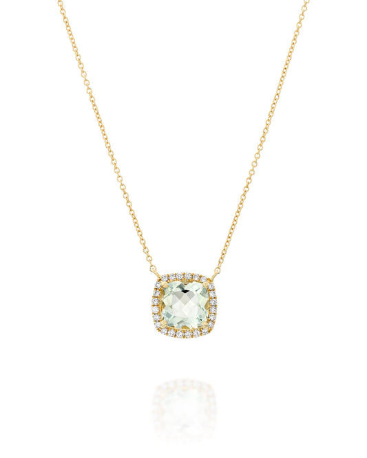 שרשרת מזהב צהוב 18K עם אמטיסט ירוק והילת יהלומים