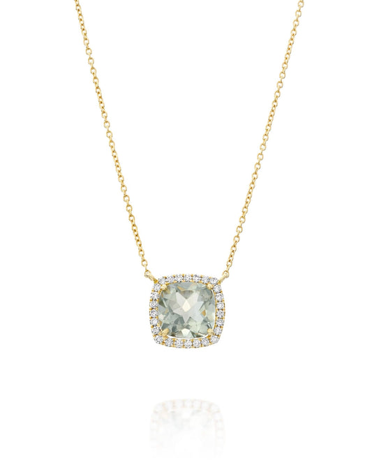 שרשרת זהב צהוב 18K עם אמטיסט ירוק והילת יהלומים