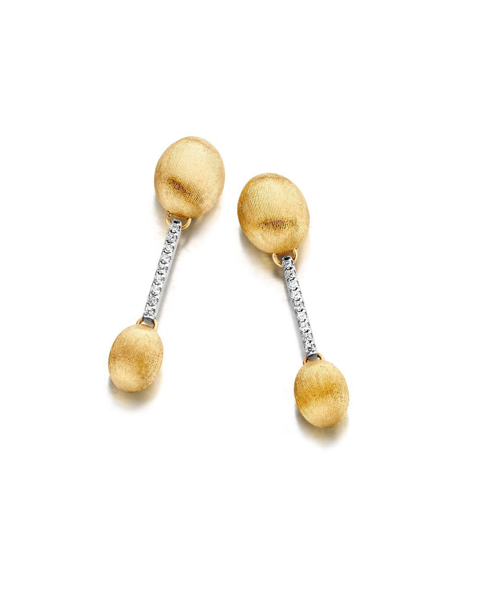 Yellow Gold Drop Earrings with Diamond Chain and Beads