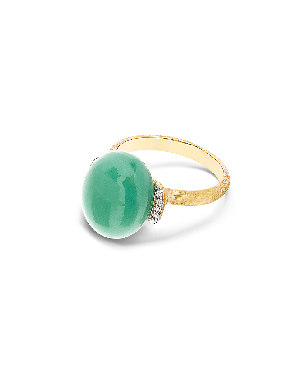 Yellow Gold Ring Featuring a Bold Green Aventurine and Diamond Details- LARGE