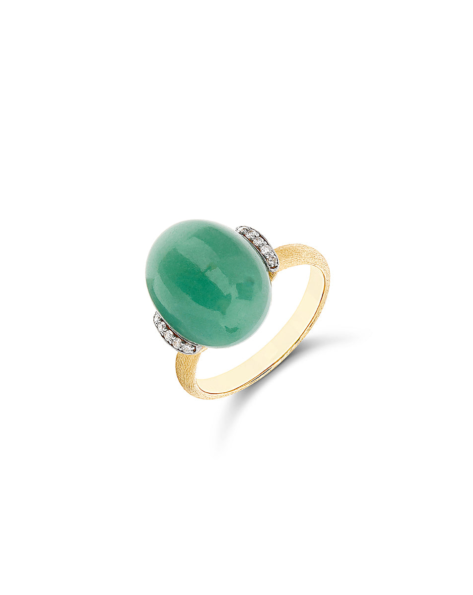 Yellow Gold Ring Featuring a Bold Green Aventurine and Diamond Details- LARGE