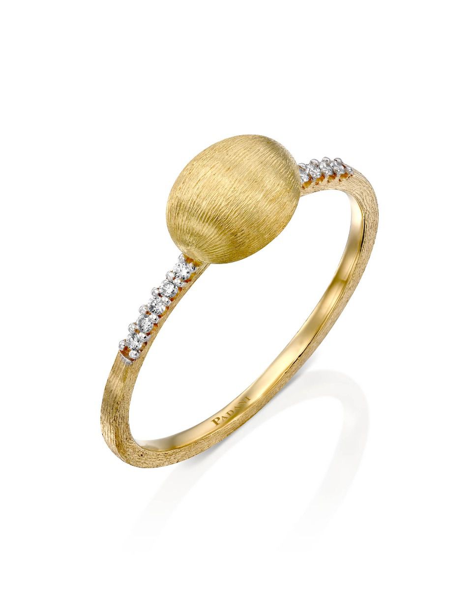 Yellow Gold Single Bead Diamond Ring - MEDIUM