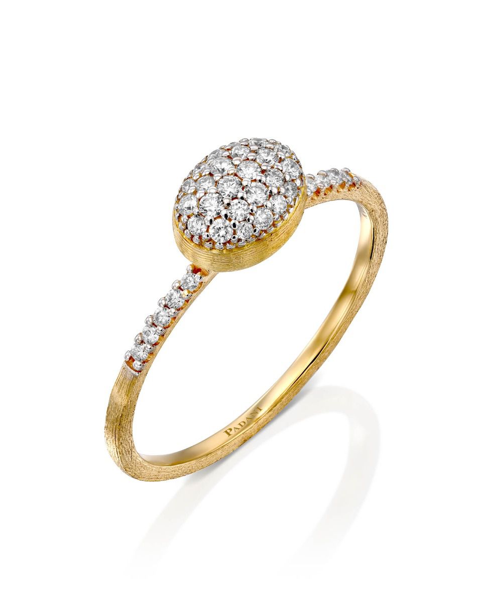 Yellow Gold Ring with Pave Diamond Oval Center - MEDIUM