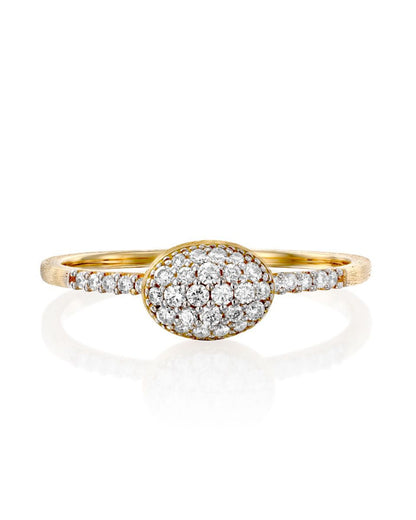 Yellow Gold Ring with Pave Diamond Oval Center - MEDIUM
