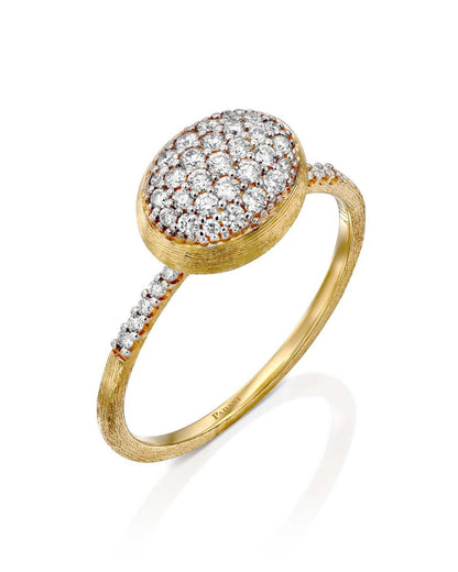 Yellow Gold Ring with Pave Diamond Oval Center - LARGE