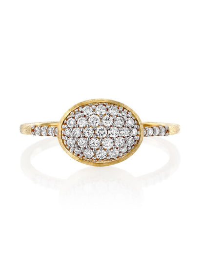 Yellow Gold Ring with Pave Diamond Oval Center - LARGE
