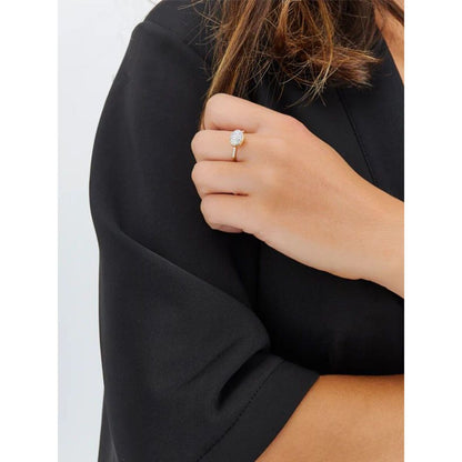 Yellow Gold Ring with Pave Diamond Oval Center - LARGE