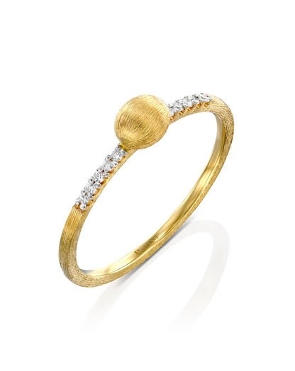Yellow Gold Single Bead Diamond Ring - SMALL