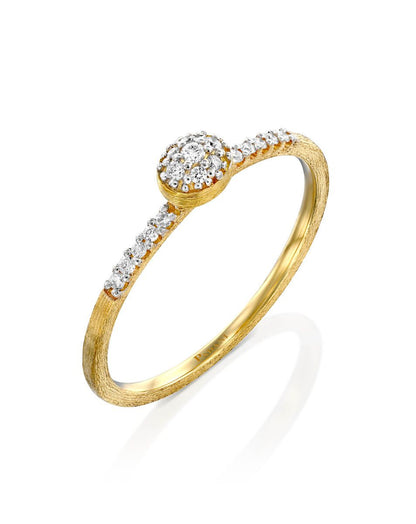 Yellow Gold Ring with Pave Diamond Oval Center - SMALL