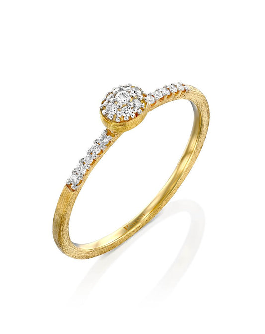 Yellow Gold Ring with Pave Diamond Oval Center - SMALL