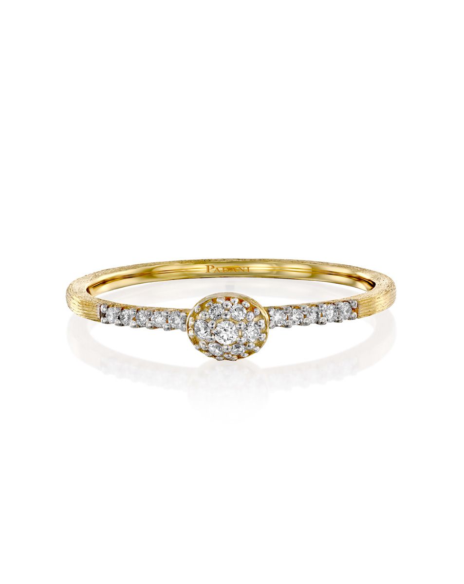 Yellow Gold Ring with Pave Diamond Oval Center - SMALL