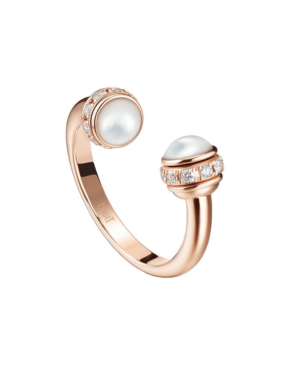 Possession open ring set diamonds and mother-of-pearl cabochons – Padani