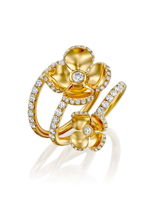 Violetto Shine Two Flowers Spiral Ring