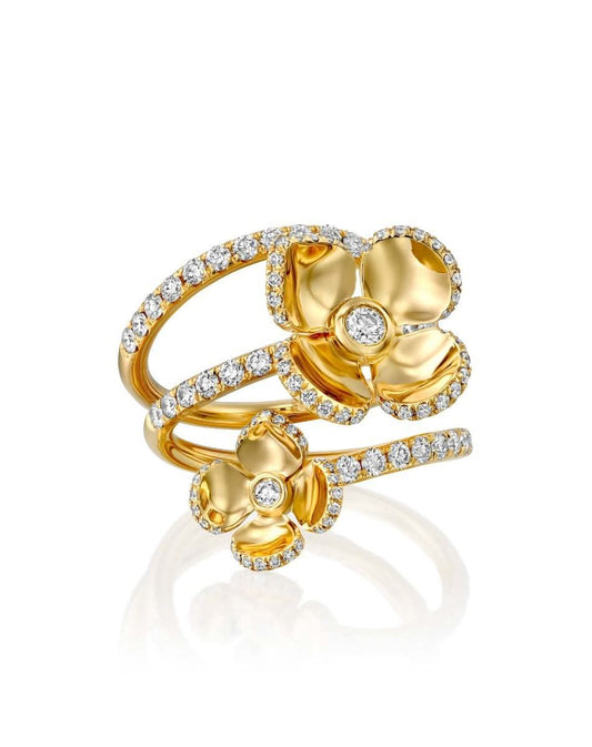 Violetto Shine Two Flowers Spiral Ring