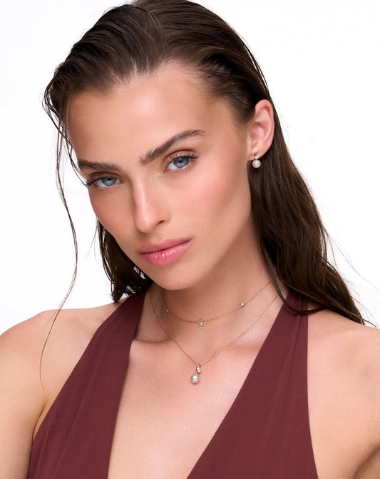 Small Stud Pearl And Diamond Earrings - Rose Gold