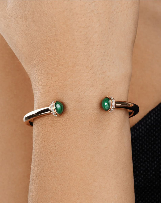 Possession Open Bangle Set With Diamonds And Malachite Stones