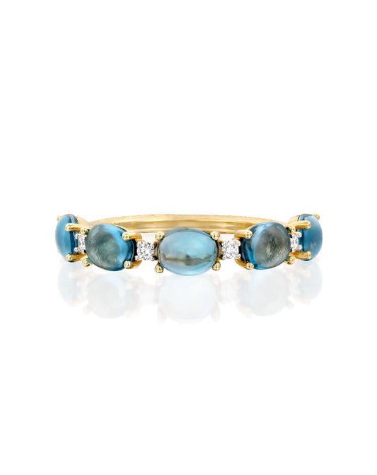 Yellow Gold Ring with Blue Topaz and Diamond Accents
