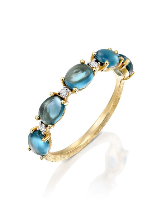 Yellow Gold Ring with Blue Topaz and Diamond Accents