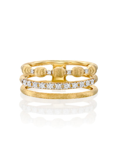 Yellow Gold Beaded Triple Diamond Ring