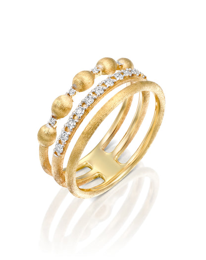 Yellow Gold Beaded Triple Diamond Ring