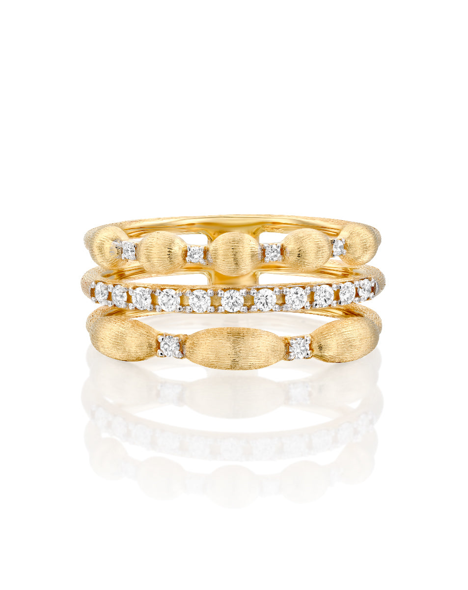Triple Band Yellow Gold Diamond Ring