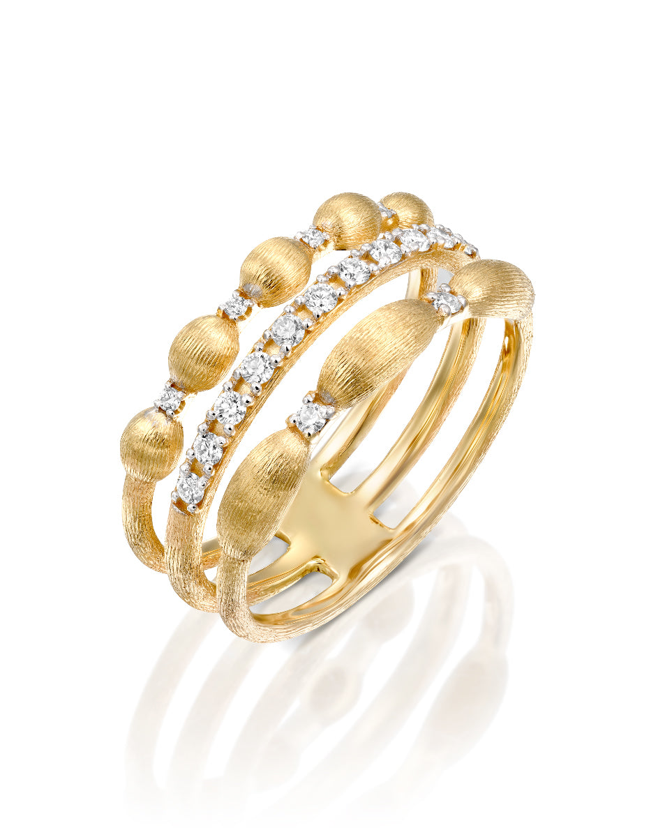 Triple Band Yellow Gold Diamond Ring