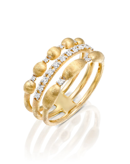 Triple Band Yellow Gold Diamond Ring