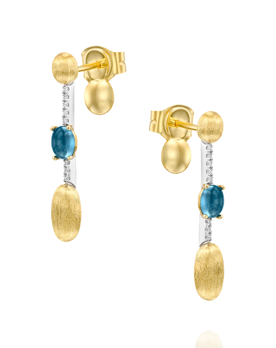Yellow Gold Drop Earrings with Blue Topaz and Diamonds