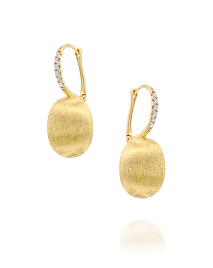 Yellow Gold Drop Earrings with Polished Ovals and Diamond Accents - SMALL