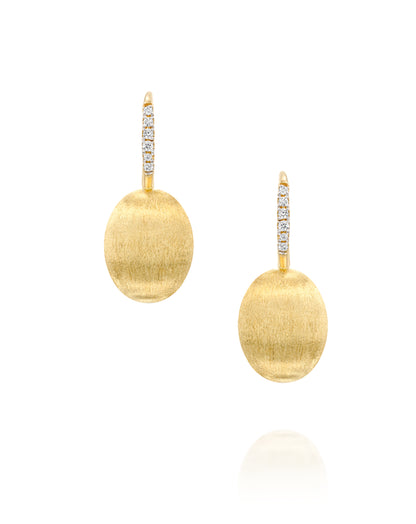 Yellow Gold Drop Earrings with Polished Ovals and Diamond Accents - SMALL