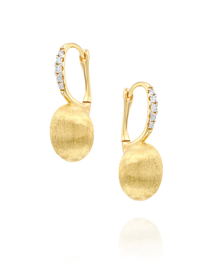 Yellow Gold Drop Earrings with Polished Ovals and Diamond Accents - MEDIUM