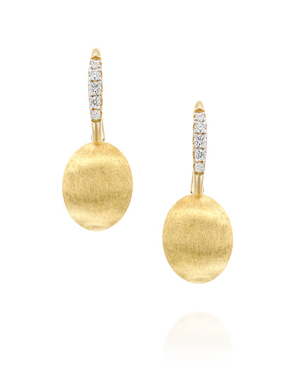 Yellow Gold Drop Earrings with Polished Ovals and Diamond Accents - MEDIUM