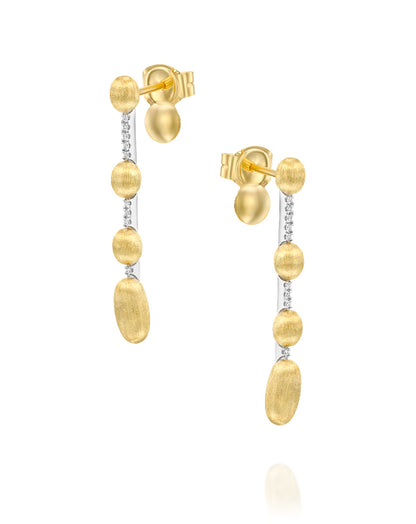 Yellow Gold Beaded Drop Earrings with Diamond Chains