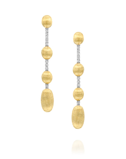 Yellow Gold Beaded Drop Earrings with Diamond Chains