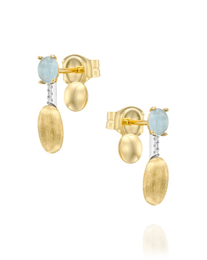 Yellow Gold Drop Earrings with Aquamarine and Diamonds