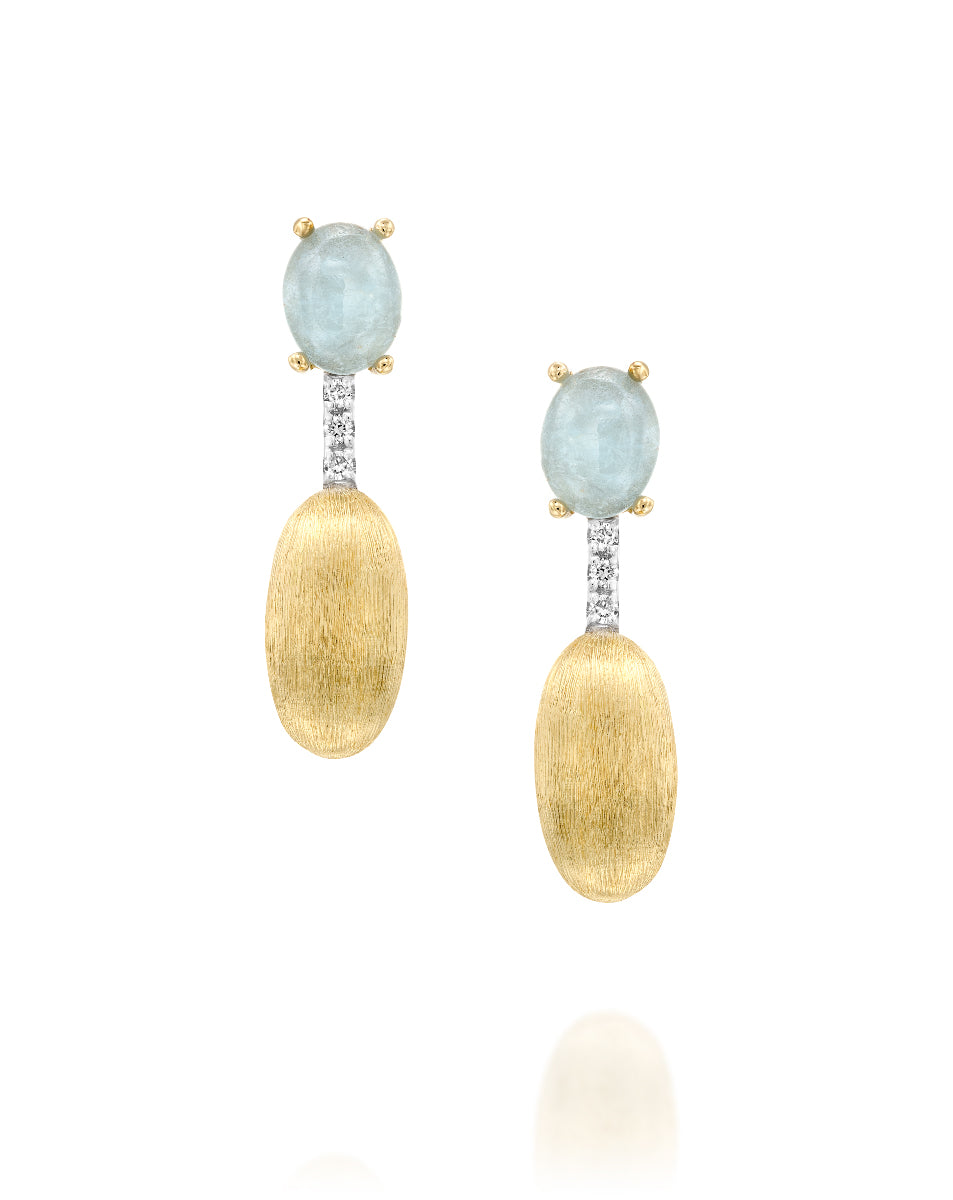 Yellow Gold Drop Earrings with Aquamarine and Diamonds