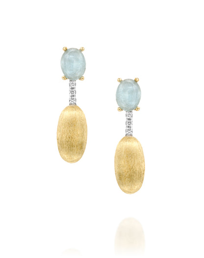 Yellow Gold Drop Earrings with Aquamarine and Diamonds