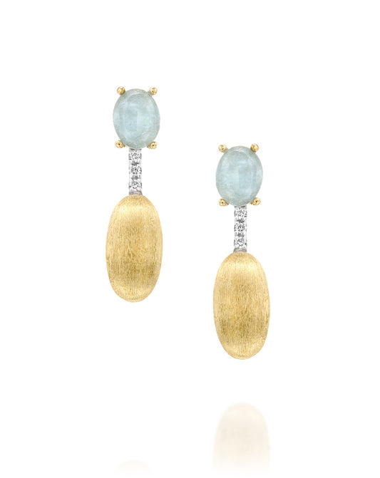 Yellow Gold Drop Earrings with Aquamarine and Diamonds