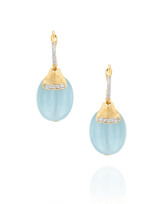 Yellow Gold Drop Earrings with Aquamarine and Pave Diamond Accents - LARGE