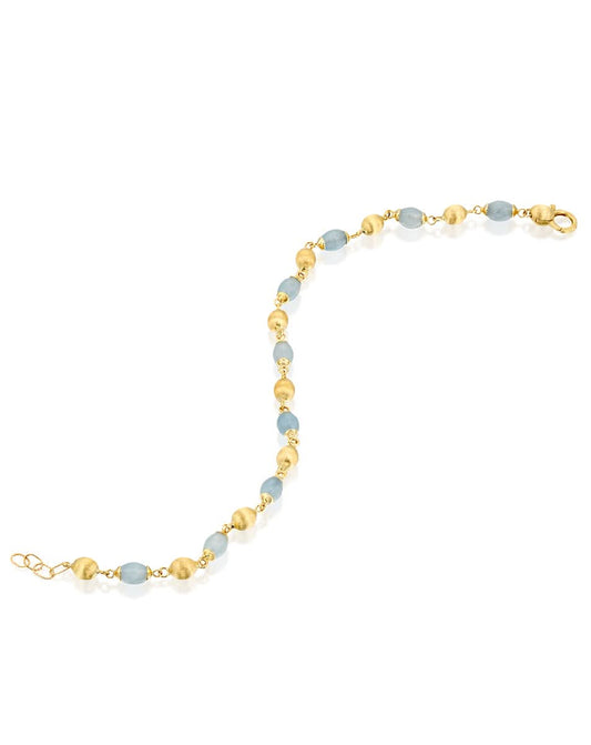 Yellow Gold Beaded Bracelet with Aquamarine