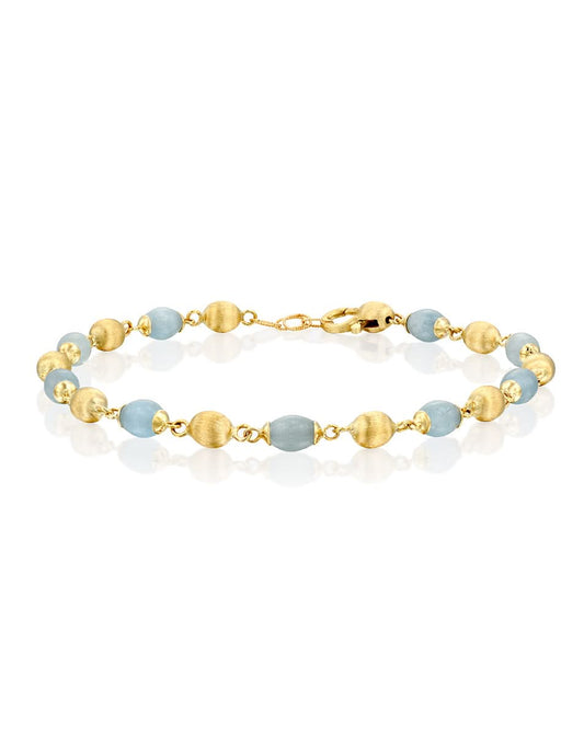 Yellow Gold Beaded Bracelet with Aquamarine