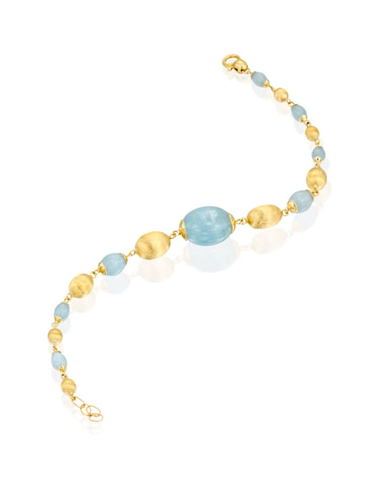 Yellow Gold Bracelet with Aquamarine and Gold Beads